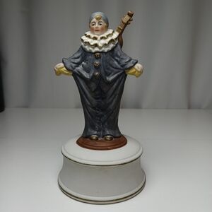 Towle Fine Porcelain Clown Music Box Pierrot Mandolin Wind-Up Japan